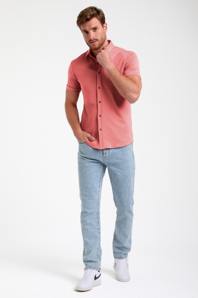 JERSEY KORTE MOUWEN OVERHEMD 335934 SUNSET RED